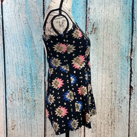 FOREVER 21 BLACK TRIBAL ROMPER WITH HEART CUT OUT BACK *SMALL *EMPIRE WAIST - Picture 7 of 11